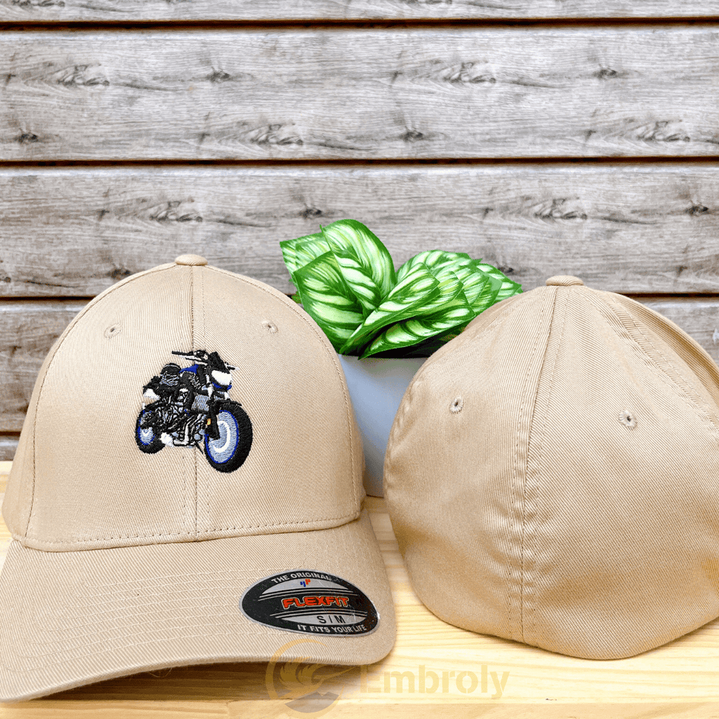Custom Motobike Cap with Embroidered Photo Text - Unique Biker Gift Idea