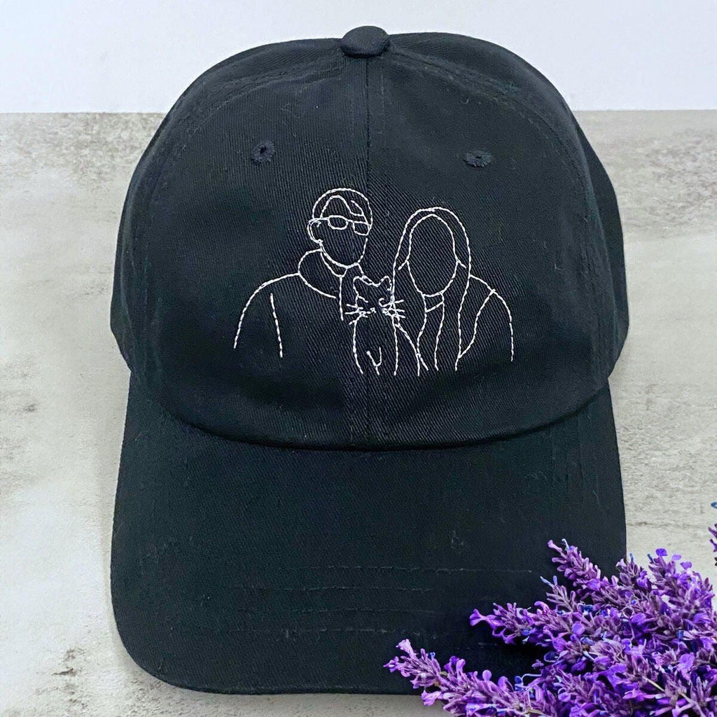 Embroidered Custom Photo Couple Hat, Embroidery Text, Logo Hat, Cap, Baseball Cap, Gift for Dad Mom Him Her Boyfriend, Bride, Valentine Gift