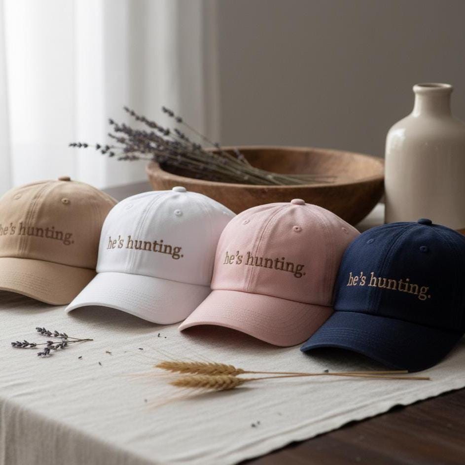 He’s Hunting Embroidered Hat, Funny Hunting Wife Cap, Deer and Duck Embroidery Dad Hat, Hunter Gift for Him