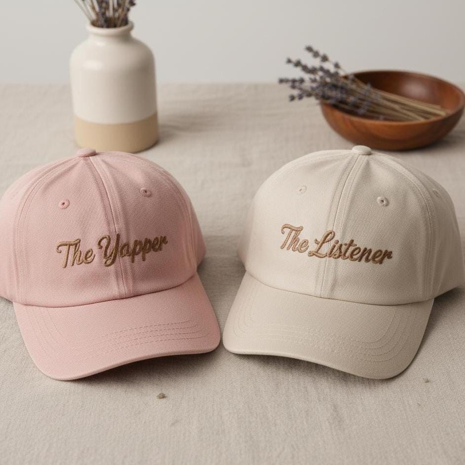 Custom Couples Embroidered Hat, The Listener and Yapper Cap, Matching Embroidery Dad Hats, Anniversary Gift for Couples