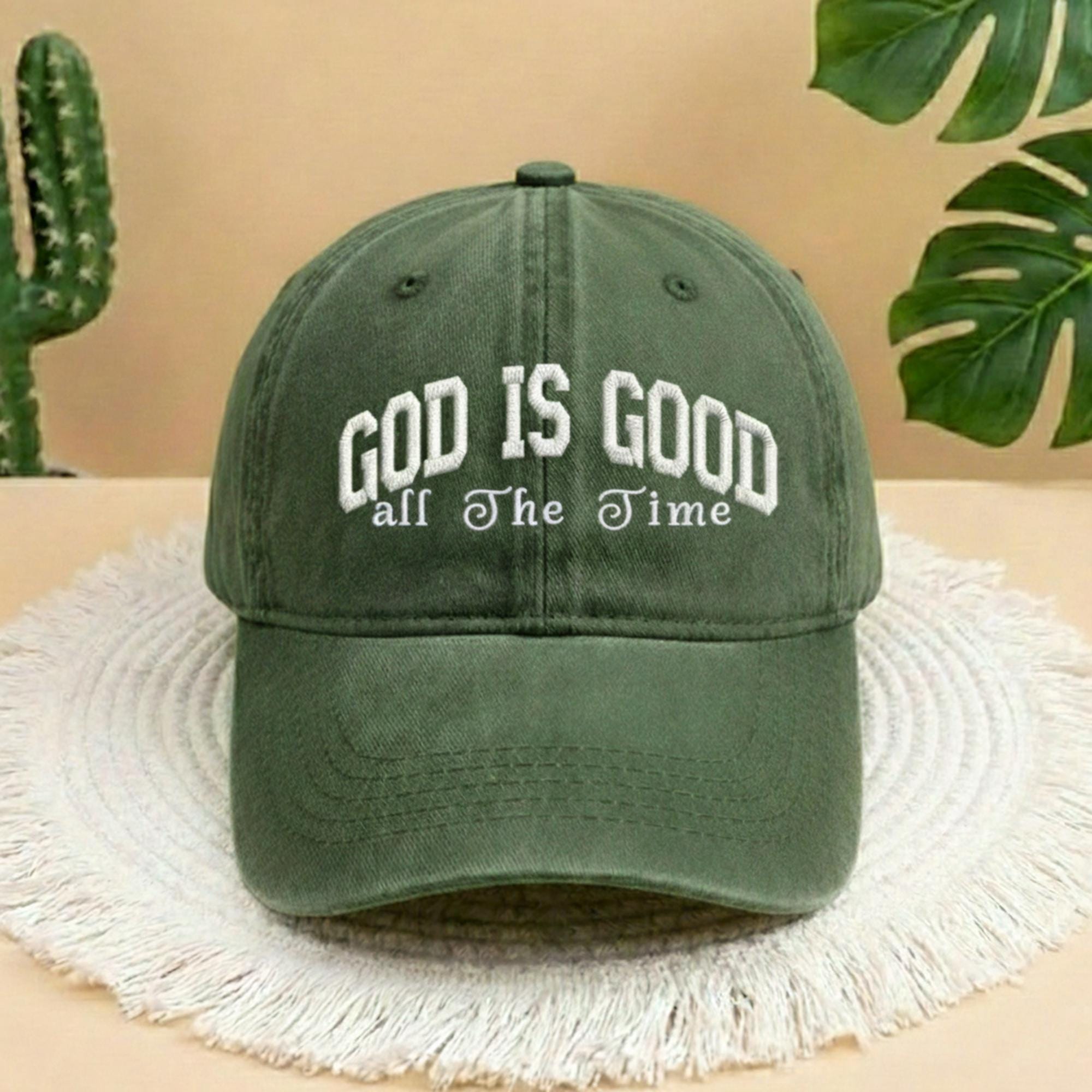 God Is Good All The Time Embroidered Baseball Cap, Vintage Christian Hat, Aesthetic Religious Gift for Him, Trendy Faith Based Sun Hat