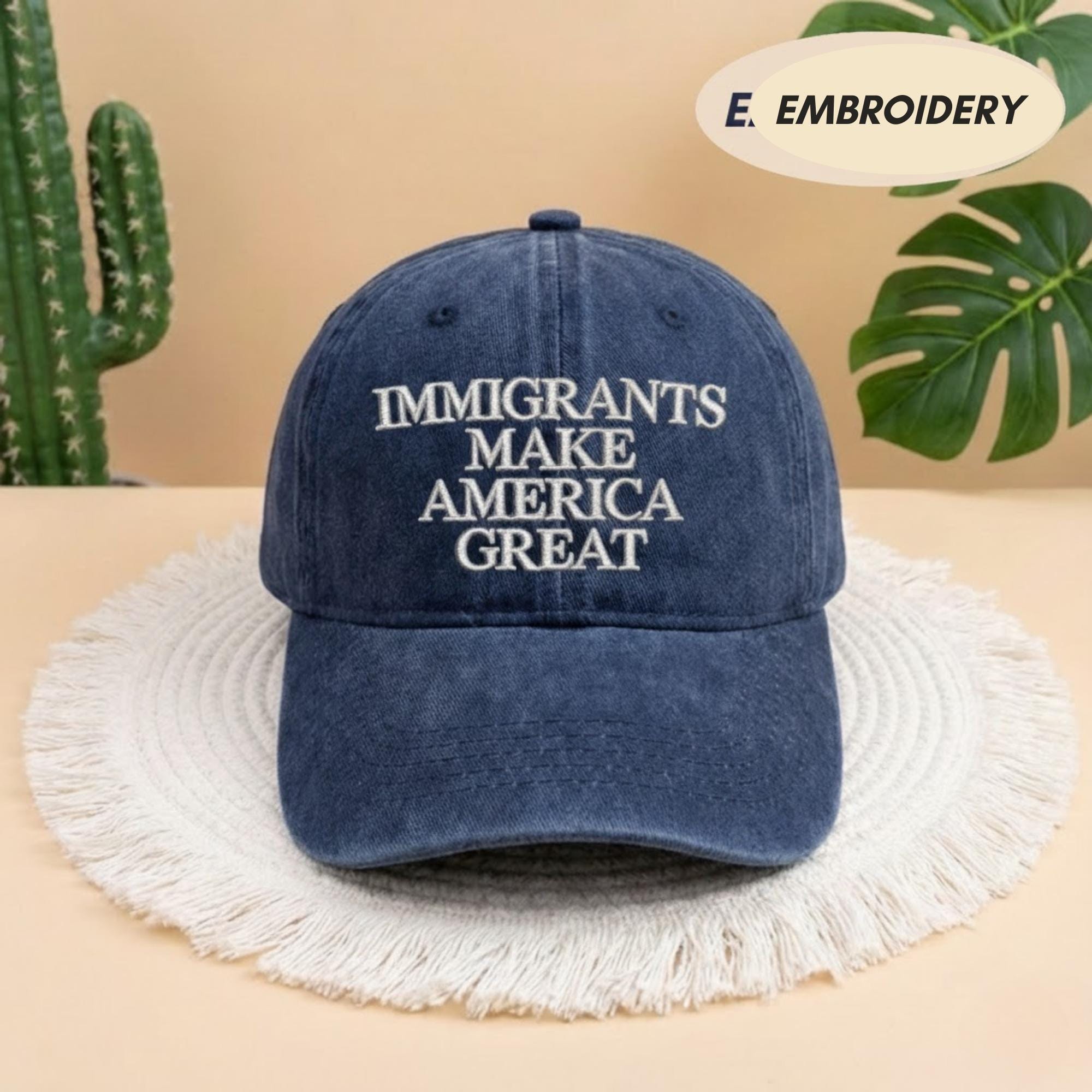 Immigrants Make America Great Embroidered Hat, Embroidered Dad Hat, Anti Racism Baseball Cap, Anti Trump hat, Peace hat, Equality Dad Hat