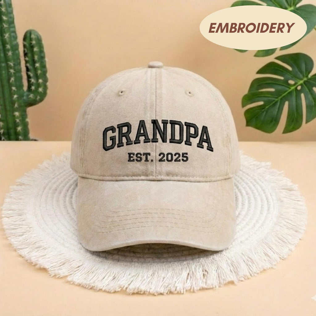 Grandpa Est 2025 Embroidered Hat, Custom Embroidered Hat, Vintage Baseball Hat, Gift For New Grandma Grandpa, Mothers day gift