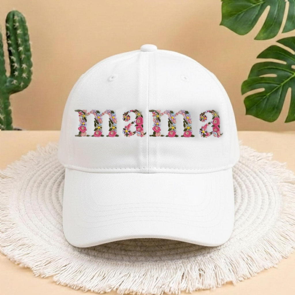 Gigi Grandma Floral Alphabet Embroidered Hat, Aesthetic Flower Lettering Cap, Personalized Mother's Day Gift, Trendy Mama Baseball Hat