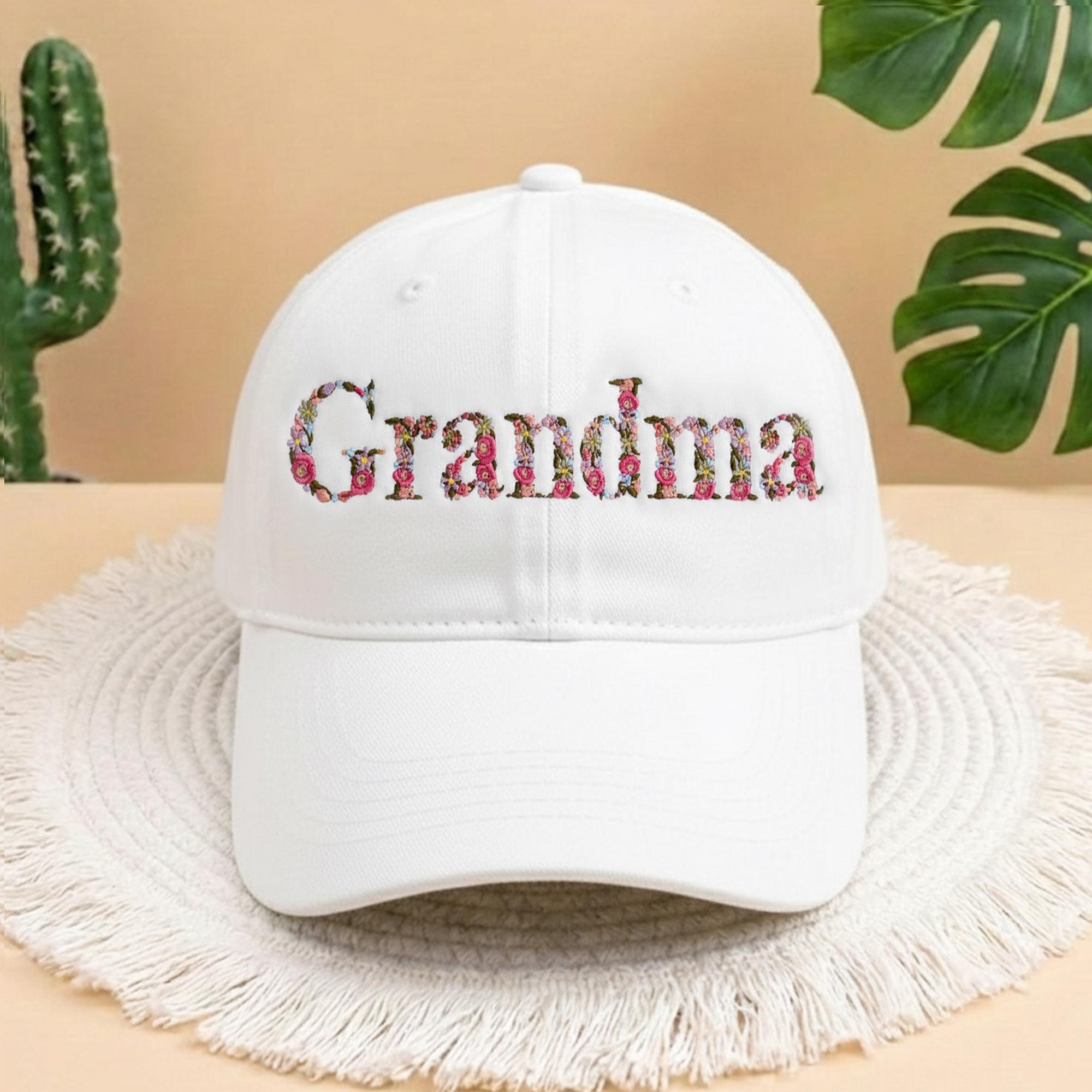 Gigi Grandma Floral Alphabet Embroidered Hat, Aesthetic Flower Lettering Cap, Personalized Mother's Day Gift, Trendy Mama Baseball Hat