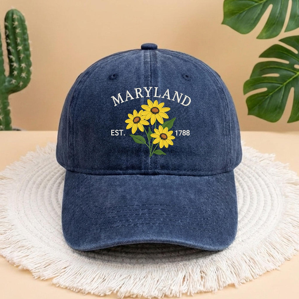 Maryland State Flower Black-Eyed Susan Embroidered Hat, Maryland Pride Baseball Cap, Maryland Gift for Her, Trendy Botanical Flower Headwear