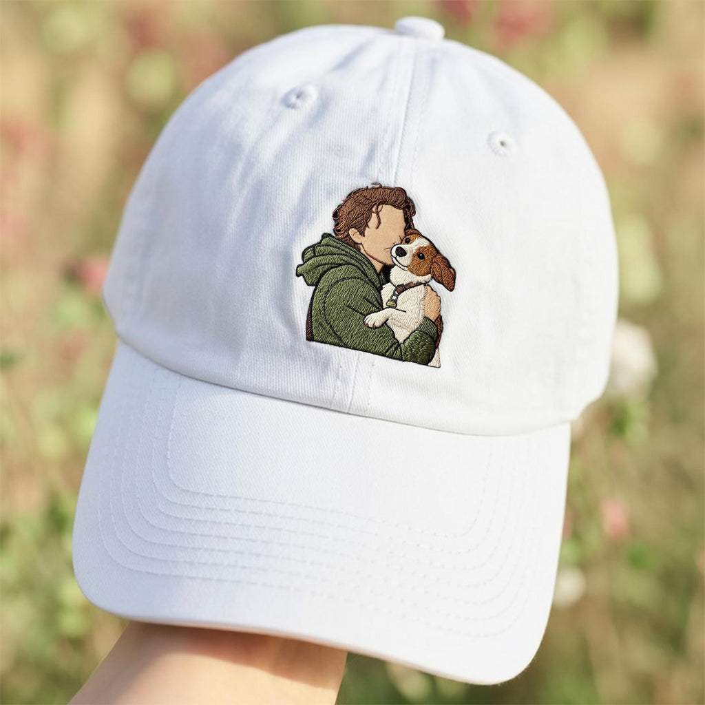 Personalized Dog Dad Baseball Cap, Custom Pet Portrait Embroidered Hat, Custom Embroidered Pet Photo Dad Hat – Dog and Cat Baseball Cap