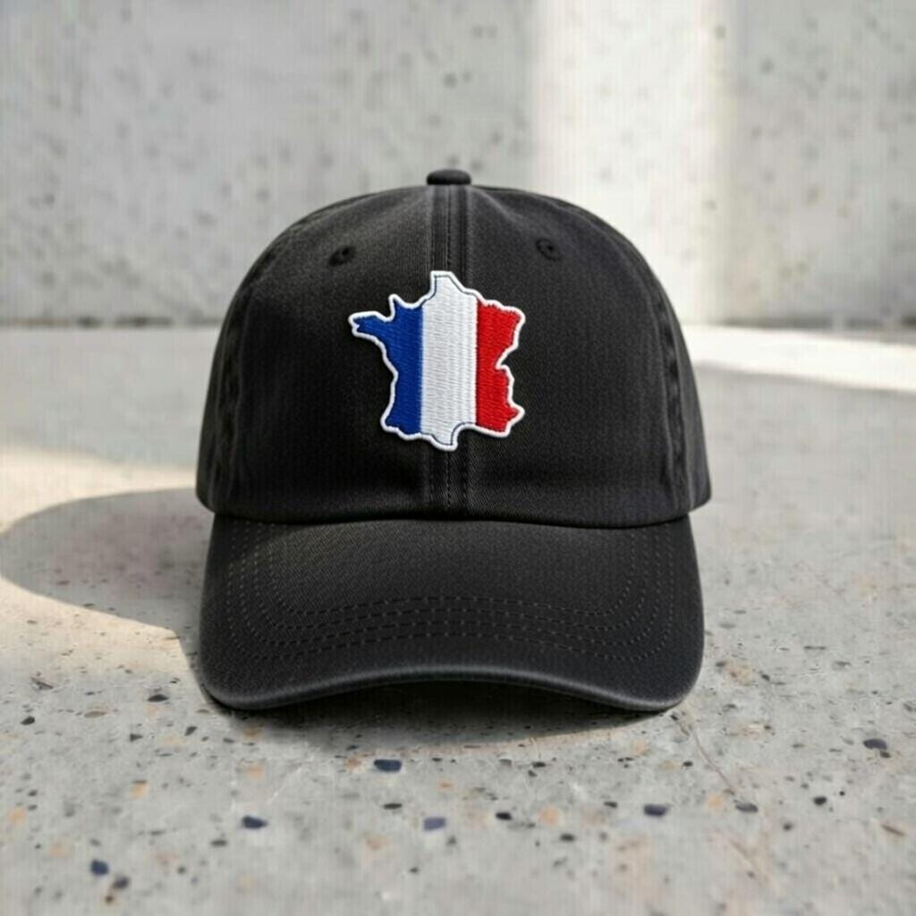 Embroidered France Flag Dad Hat, Beige French Map Patch Cap