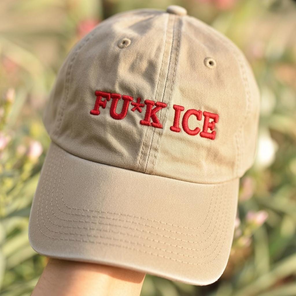 Fuck ICE Embroidered Hat, Aesthetic Khaki Political Statement Baseball Cap, Trendy Social Justice Headwear, Human Rights Message Cap