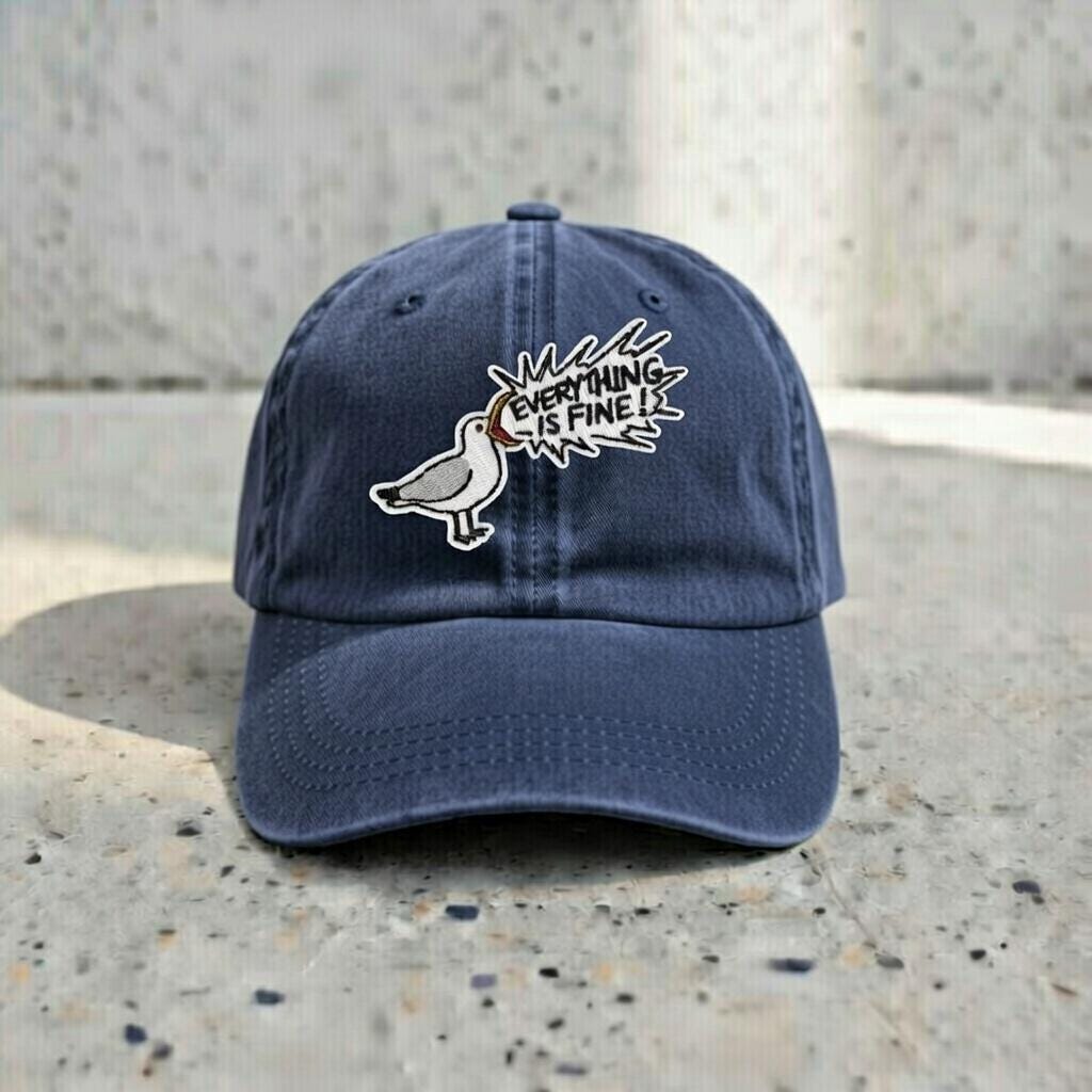 Embroidered Seagull Dad Hat, Funny Meme Baseball Cap, Navy Cotton