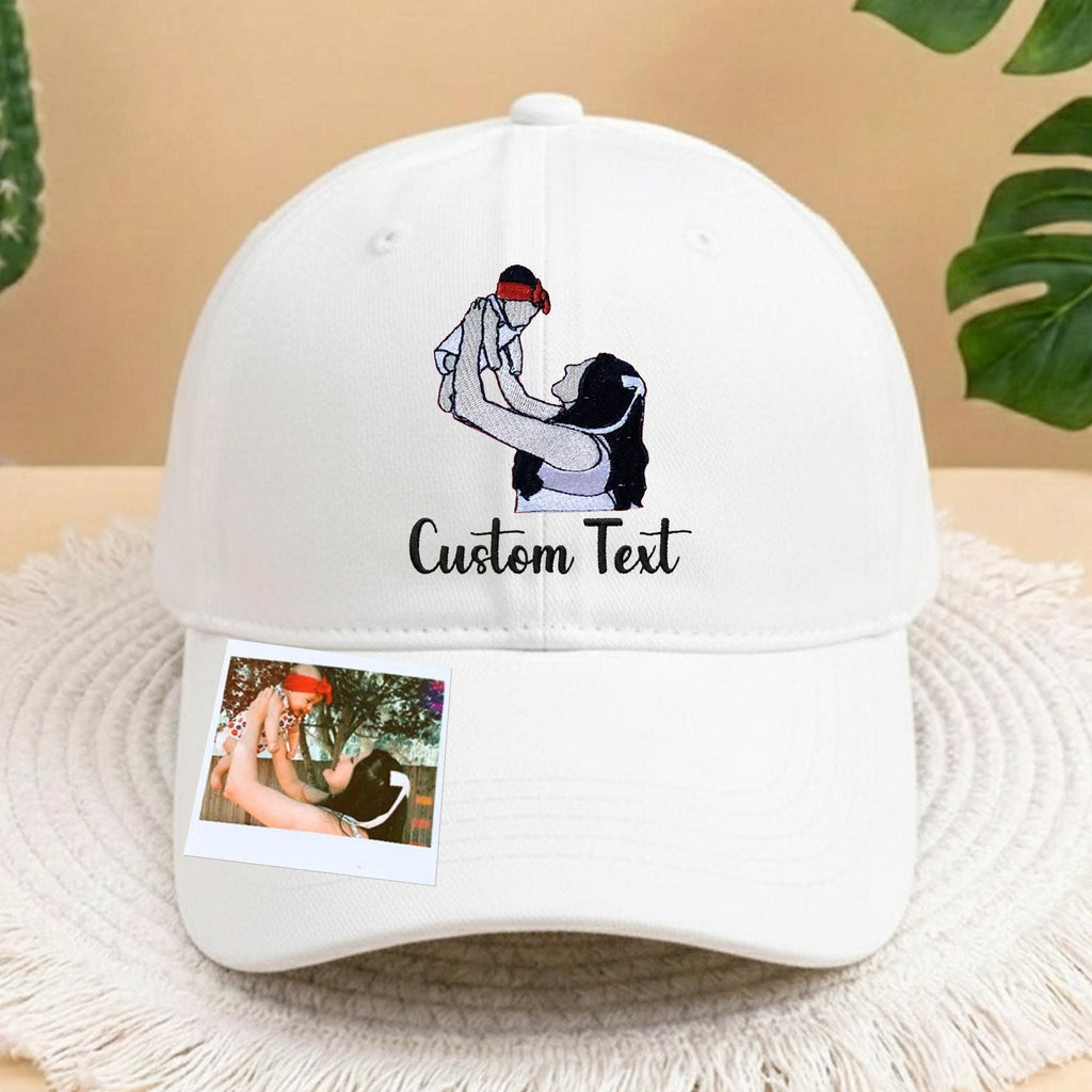 Custom Family Photo Embroidered Hat, Personalized Family Portrait Baseball Cap, Custom Father Mother Child Cap, Embroidery Portrait Hat