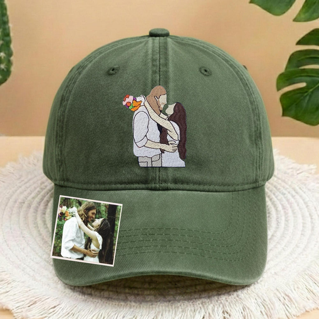 Custom Photo Portrait Hat, Personalized Mom and Child Cap, Embroidered Custom Portrait Cap, Personalize Hat Custom Embroidery, Mothers Day