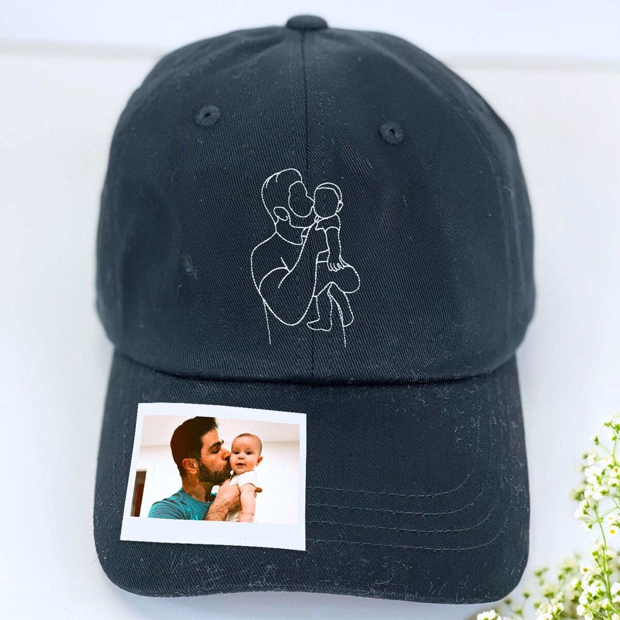 Personalized Couple Photo Embroidered Hat, Custom Wedding Line Art Cap, Anniversary Date Dad Hat, Custom Couple Photo Embroidered Hat
