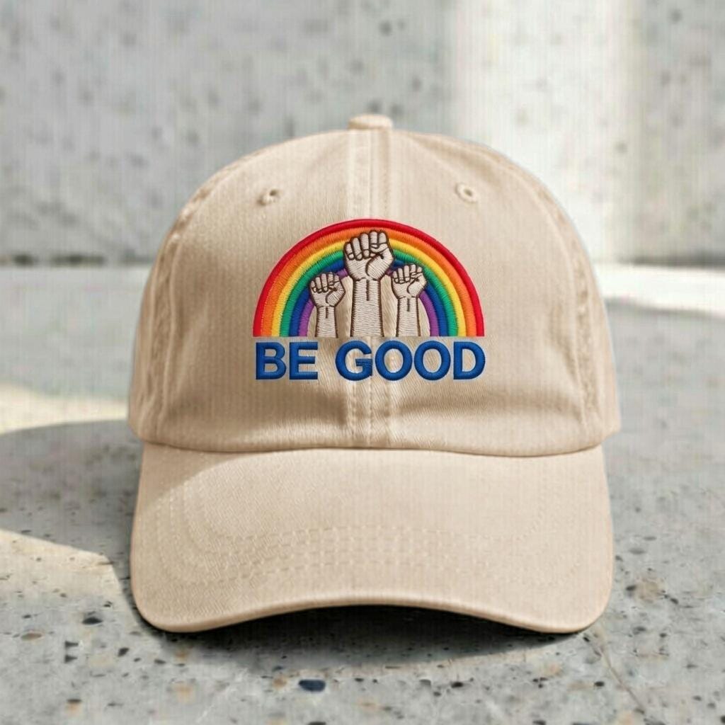 Embroidered Rainbow Fist Hat, Positive Message Cotton Cap