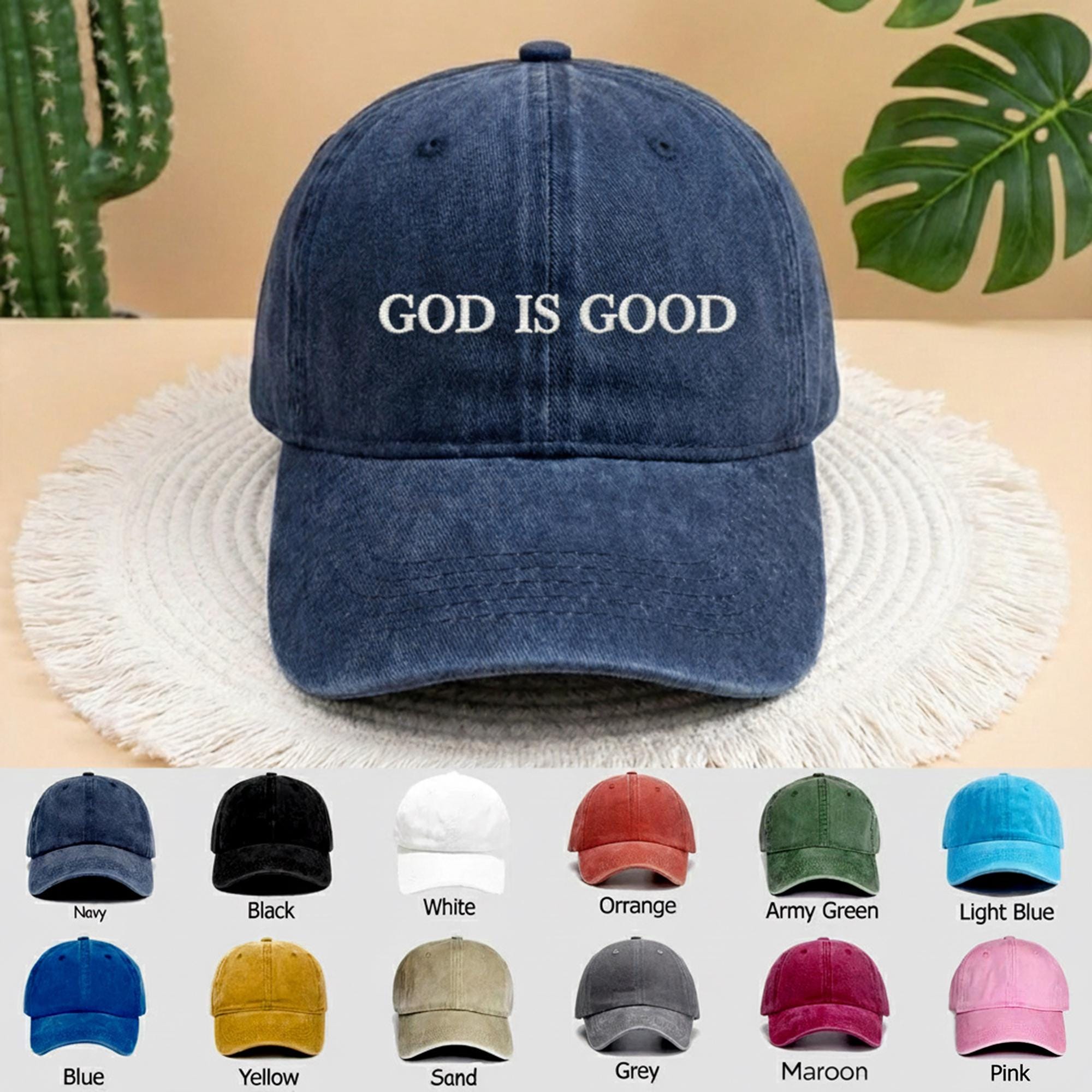 God Is Good Embroidered Baseball Cap, Vintage Beige Denim Christian Hat, Aesthetic Religious Gift For Him, Faith Based Minimalist Sun Hat