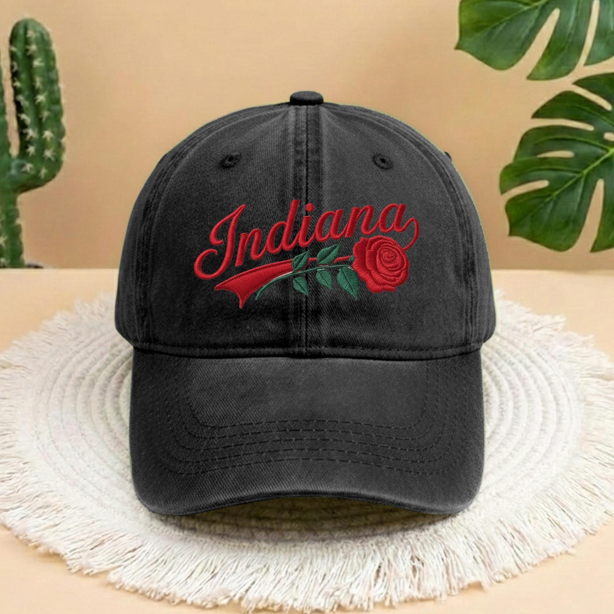 Indiana State Flower Embroidered Hat, Embroidered Indiana Rose Hat, Indiana Hat, State Hat, Trendy Flower Lover Gift, Custom State Pride