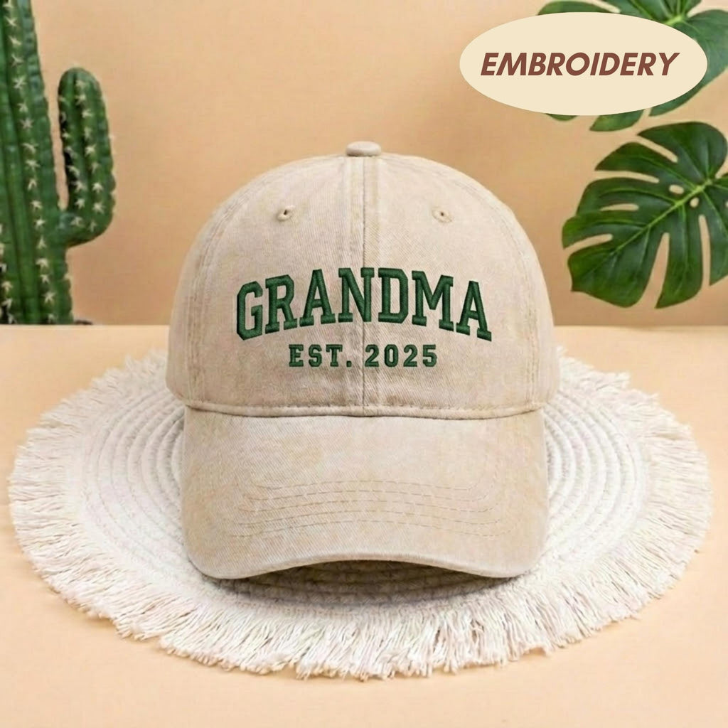 Grandpa Est 2025 Embroidered Hat, Custom Embroidered Hat, Vintage Baseball Hat, Gift For New Grandma Grandpa, Mothers day gift