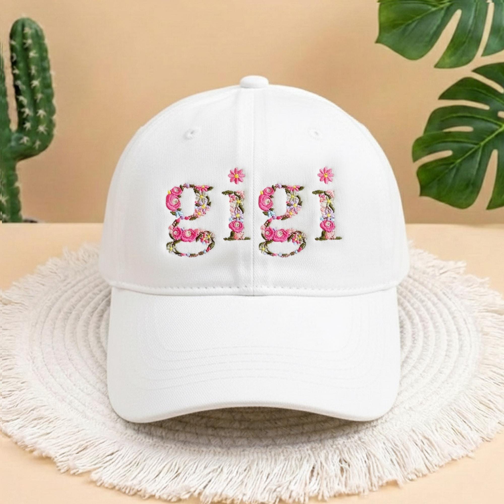 Gigi Grandma Floral Alphabet Embroidered Hat, Aesthetic Flower Lettering Cap, Personalized Mother's Day Gift, Trendy Mama Baseball Hat