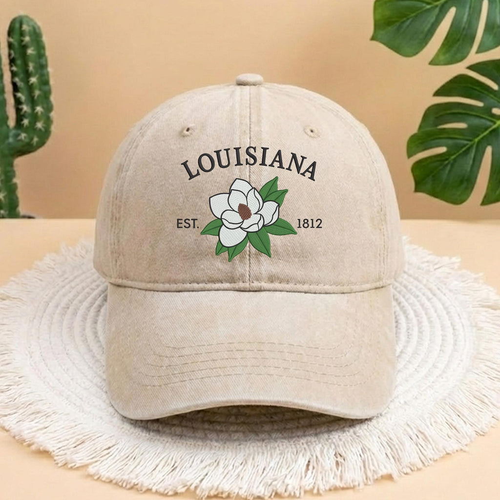 Louisiana State Flower Magnolia Embroidered Hat, Louisiana Pride Baseball Cap, Louisiana Gift for Her, Trendy Botanical Magnolia Headwear