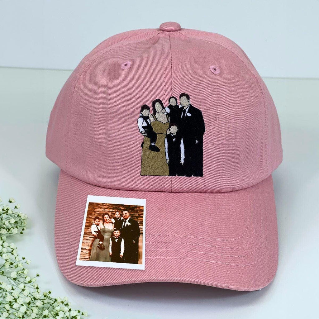 Embroidered Custom Portrait Cap, Personalize Hat Custom Embroidery People, Gift For Mom Dad, Family Outline Hat, Embroidery Portrait Hat