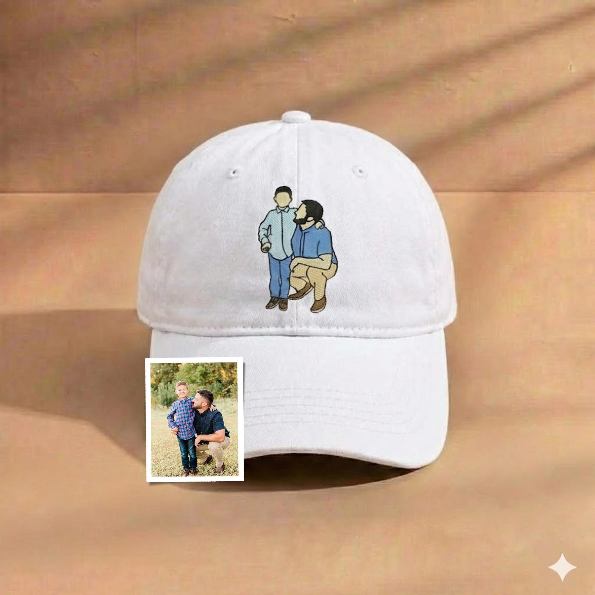 Custom Photo Embroidered Dad Hat, Embroidered Portrait Dad And Child Cap, Personalized Gift for Father’s Day, Unique Photo Birthday Hat