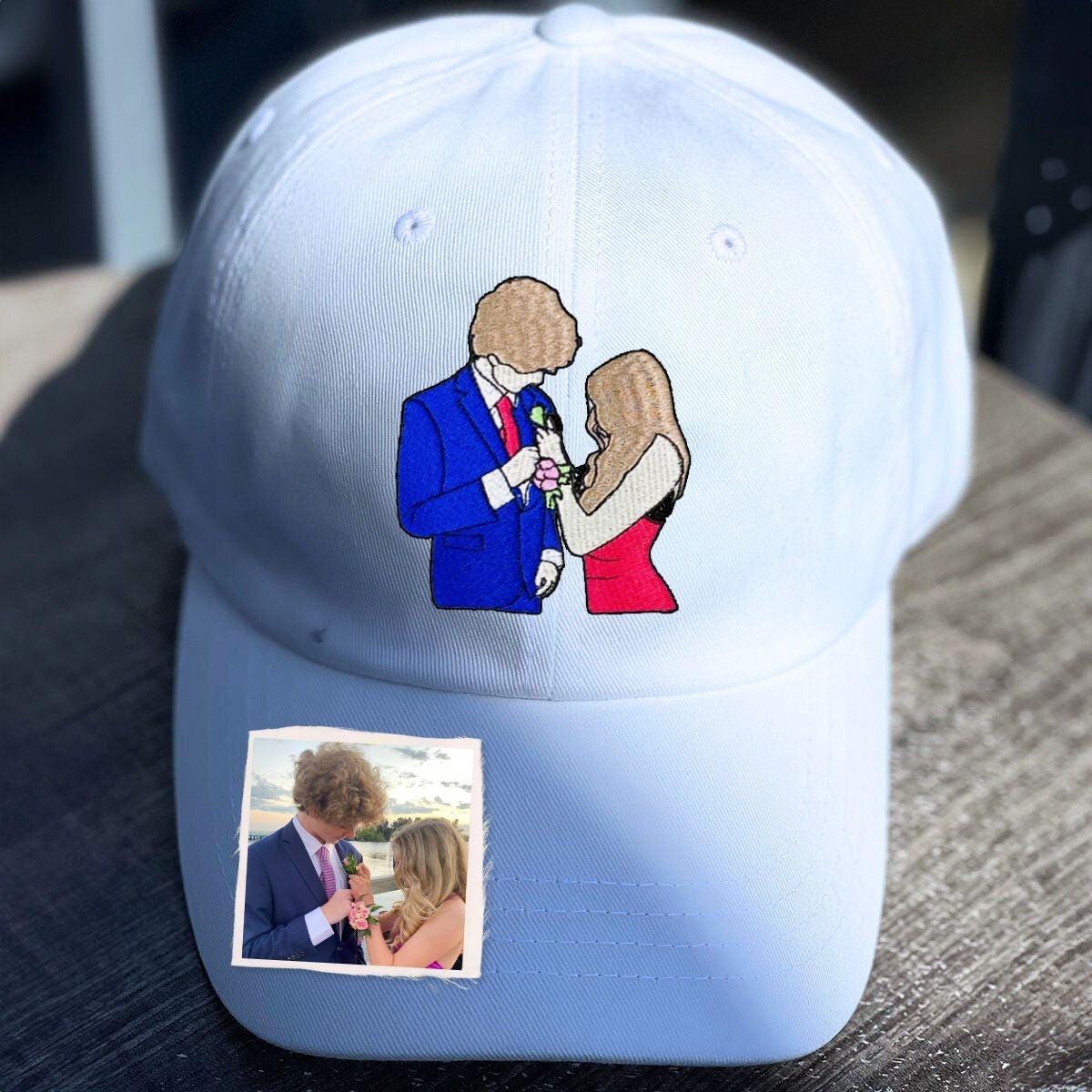 Custom Couple Embroidered Hat, Personalized Anniversary Date Cap, Gift For Her, Embroidery Portrait Hat, Gift for Boyfriend, Valentine Gift