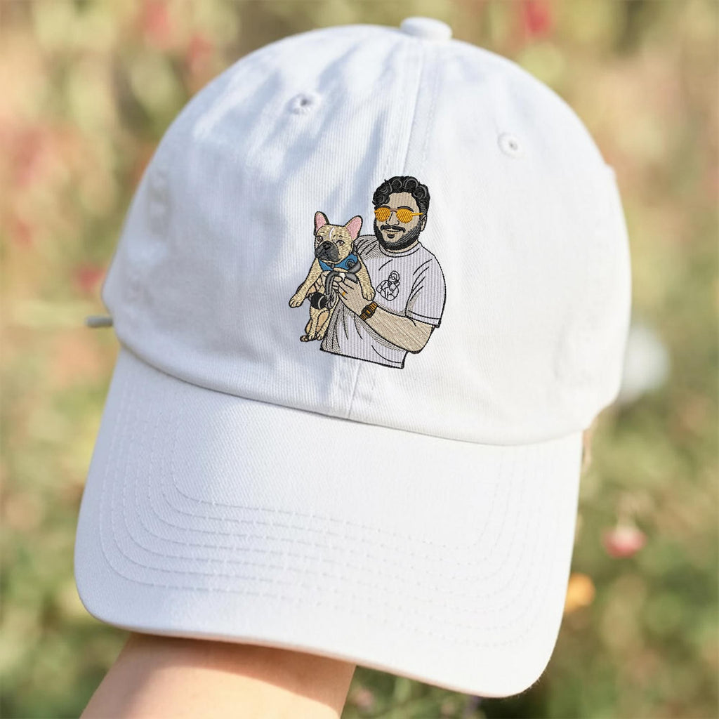 Personalized Dog Dad Baseball Cap, Custom Pet Portrait Embroidered Hat, Custom Embroidered Pet Photo Dad Hat – Dog and Cat Baseball Cap