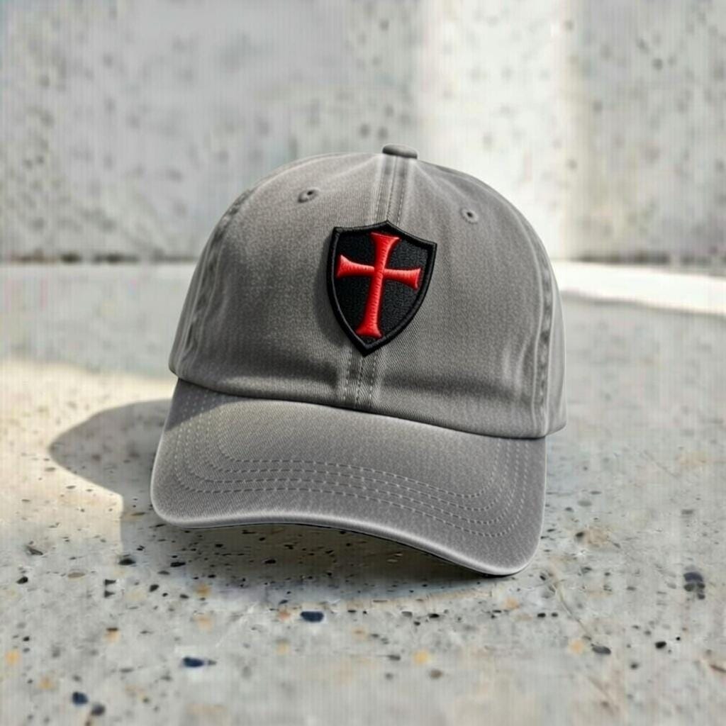 Embroidered Templar Cross Dad Hat, Medieval Shield Patch Cap