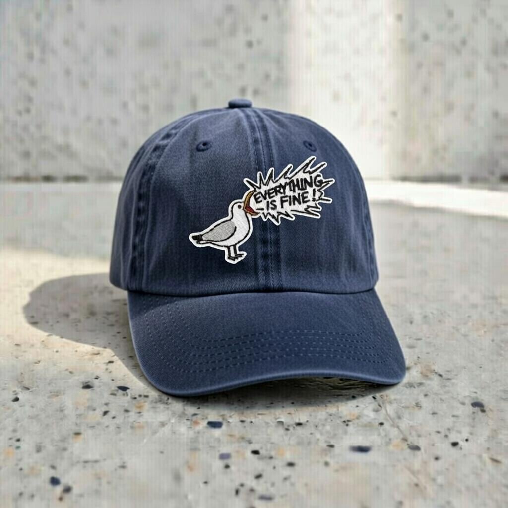 Embroidered Seagull Dad Hat, Funny Meme Baseball Cap, Navy Cotton