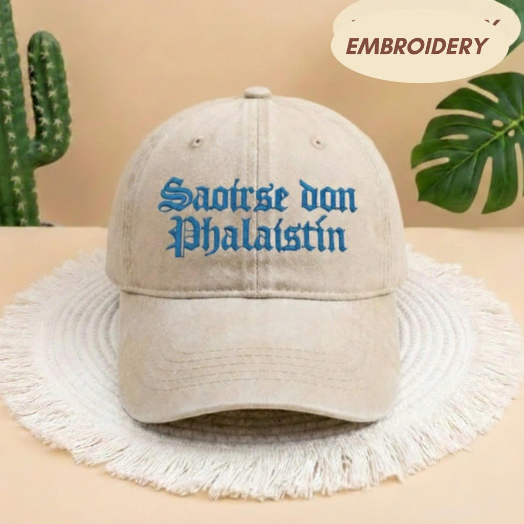 Saoirse Don Phalaistín Embroidered Hat, Freedom For Palestine Baseball Cap, Gaelic Statement Headwear, Human Rights Activist Gift Hat