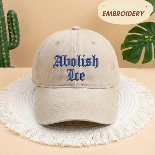 Abolish Ice Embroidered Hat, Gothic Font Statement Baseball Cap, Human Rights Activist Gift, Anti Racism Cap, Progressive Political Hat