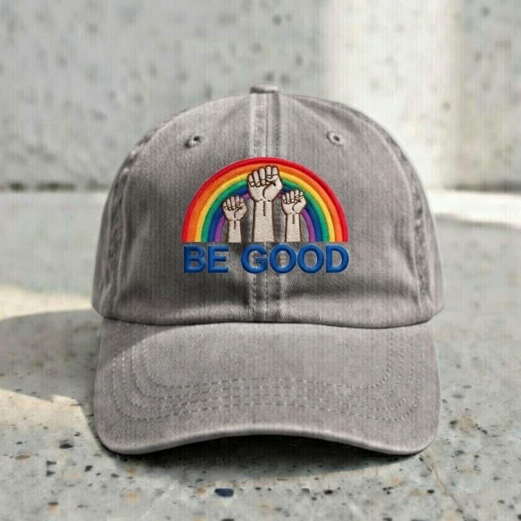 Embroidered Rainbow Fist Hat, Positive Message Cotton Cap