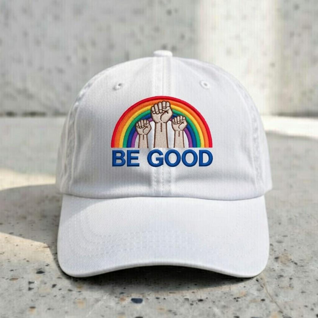 Embroidered Rainbow Fist Hat, Positive Message Cotton Cap